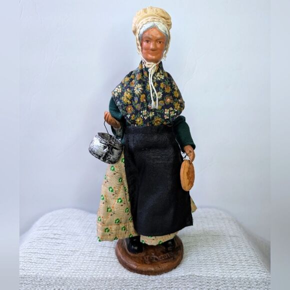 Terra Cotta Clay Doll Figure Old Woman French Peasant - Picture 1 of 9